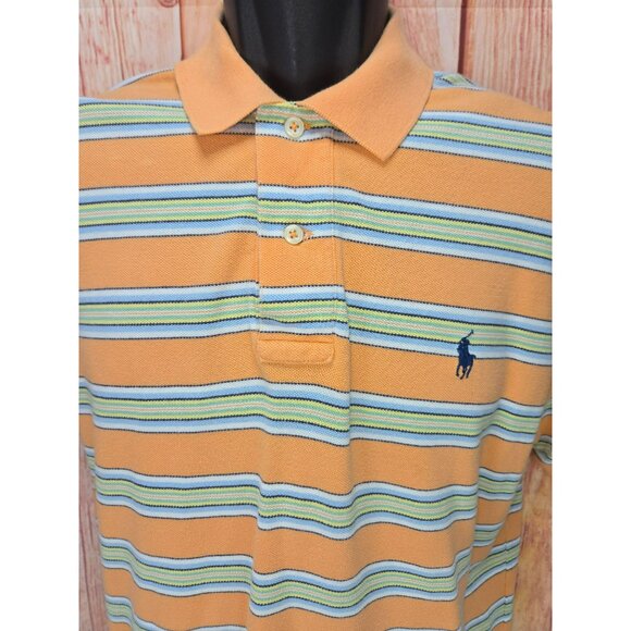 Polo Ralph Lauren Mens Orange Striped Cotton Polo Medium - Picture 2 of 6